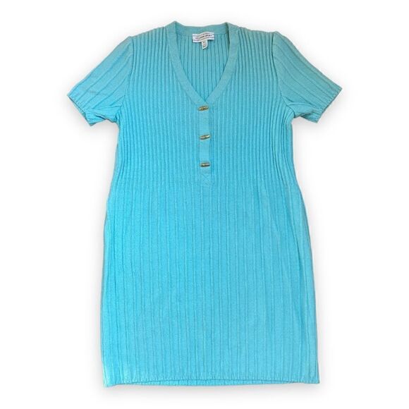 ST. John Sport Blue Green Ribbed Stretch Knit Short Sleeve Dress Dress | Small - Picture 8 of 15